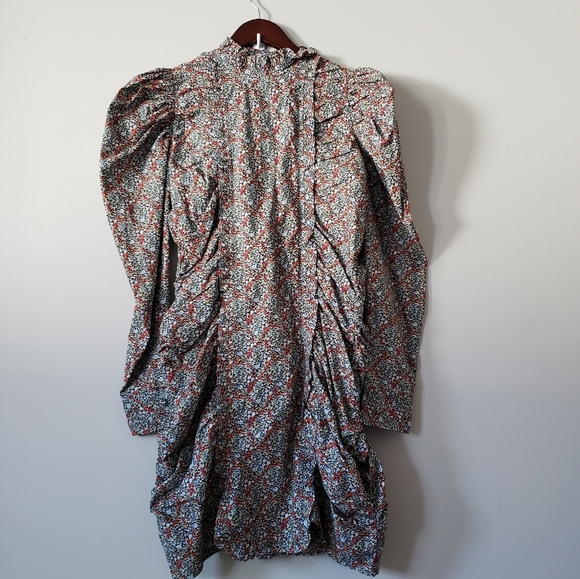 Ganni Puff Sleeve Floral Print Dress Sz 42 Cotton NWT - Picture 2 of 8